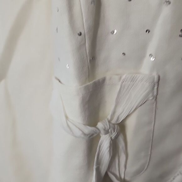 Linen Cotton Blend Ruffled Sequin Jacket Blazer Creamy White Size 16 - Picture 4 of 11